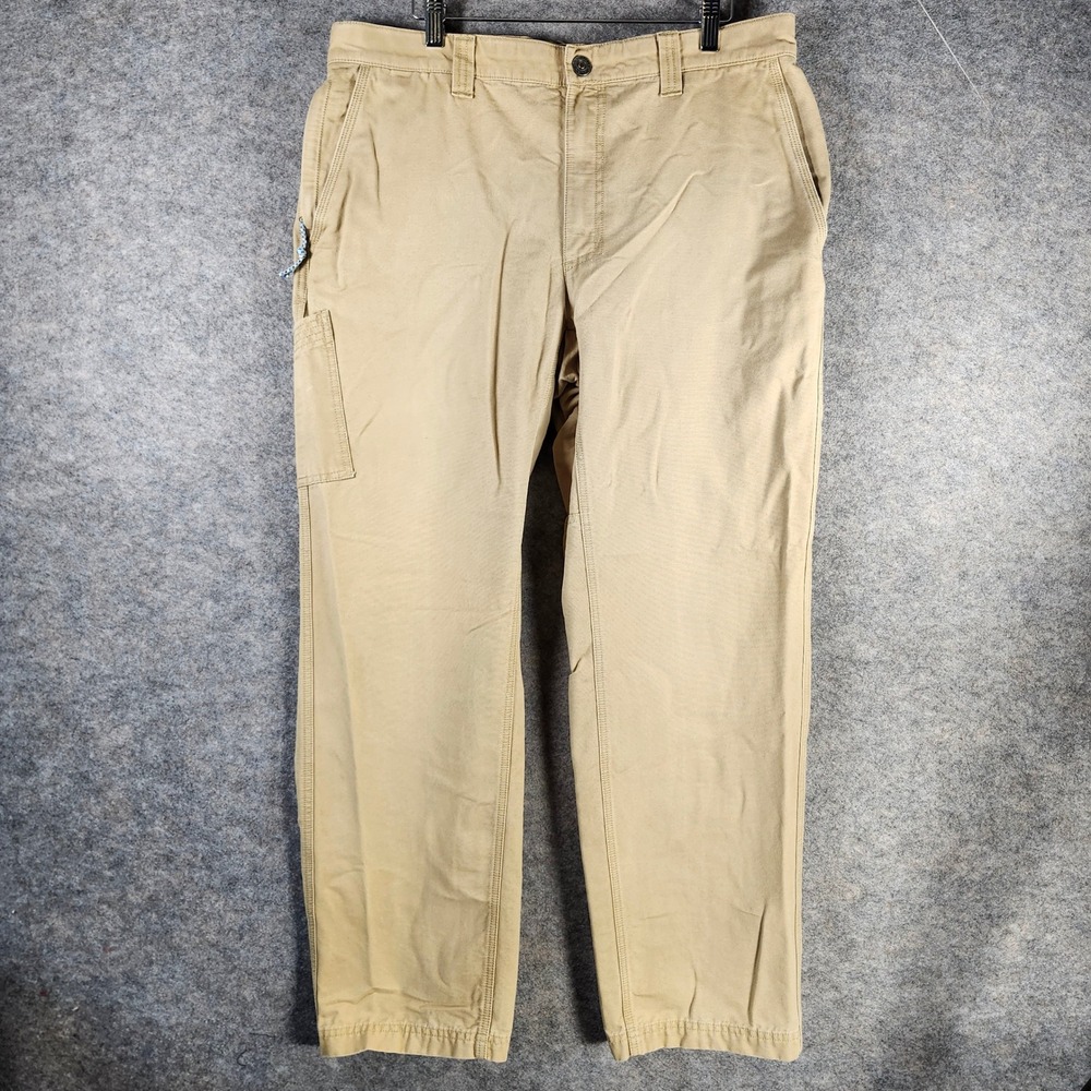 Columbia Mens 34x30 Canvas Utility Pants Tan Khaki Straight Leg Work Trousers - Picture 1 of 16